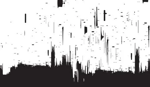 Abstract city skyline vector silhouette with digital glitch and vertical data Stock Illustration