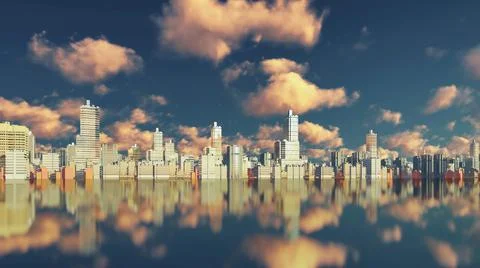 Abstract city skyscraper reflection and cloudy sky Stock Illustration