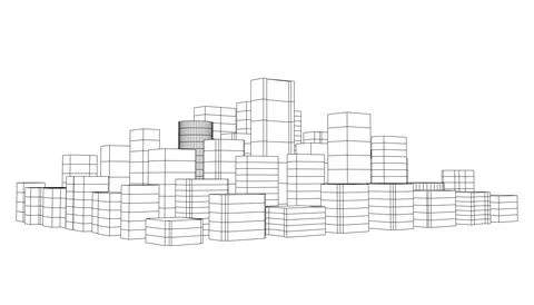 Abstract city wireframe from black lines isolated on white background. 3D. イラスト素材