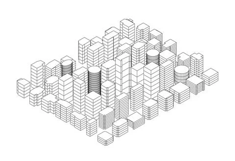 Abstract city wireframe from black lines isolated on white background. Isom.. イラスト素材
