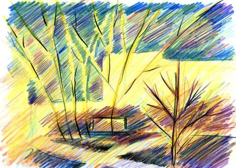 Abstract cityscape with colored pencils. Stock Illustration