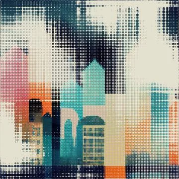 Abstract cityscape halftone dots background. Vector illustration Stockillustratie