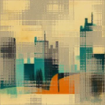 Abstract cityscape halftone dots background. Vector illustration Stockillustratie