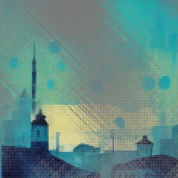 Abstract cityscape halftone dots background. Vector illustration Stock Illustration