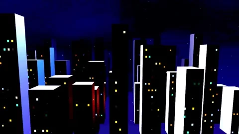 Abstract cityscape at night with glowing blue and white skyscrapers during .. Stock Footage 346747964