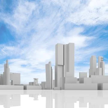 Abstract cityscape over blue cloudy sky Illustrazione stock
