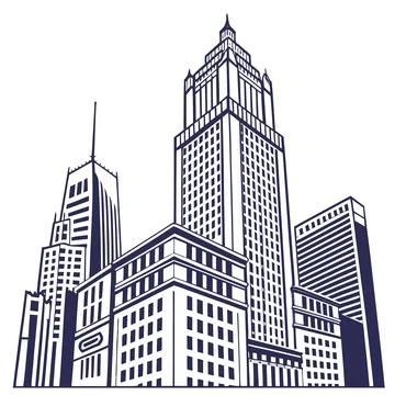 Abstract Cityscape Skyscrapers with Geometric Pattern Design Stock Illustration