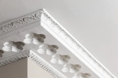 Abstract classic architecture background, outer corner of white ceiling Stock Photos