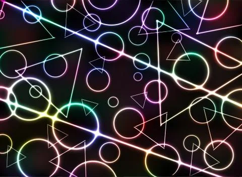 Abstract of classic geometric pattern neon background on black background. Stock Illustration
