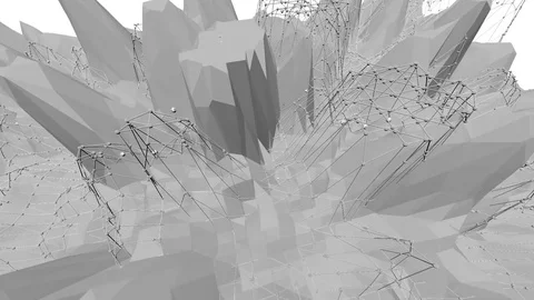 Abstract clean black and white low poly waving 3D surface as fantasy environment Stock Footage
