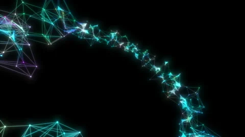 Abstract clean dark background, slowly rotating colored neon light mesh cloud of Stock Footage 112227584