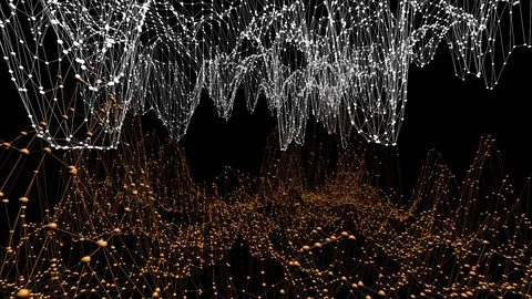 Abstract clean orange waving 3D grid or mesh as cyber background. Orange Stock Footage 76922866