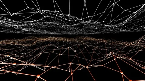Abstract clean orange waving 3D grid or mesh as hypnotize environment. Orange Stock Footage