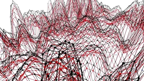 Abstract clean red waving 3D grid or mesh as сomputer background. Red geometric Stock Footage 76032208