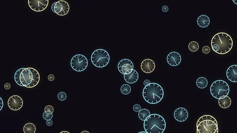 Abstract clock faces drift and overlap against a dark backdrop Stock Footage 326990717
