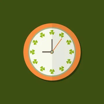 Abstract Clock With Shamrocks. Positive Start Of The Day Concept Stock Illustration