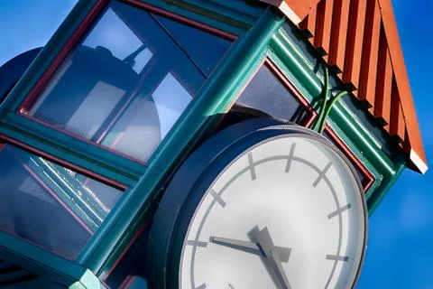 Abstract clock tower with blue sky Stock Photos