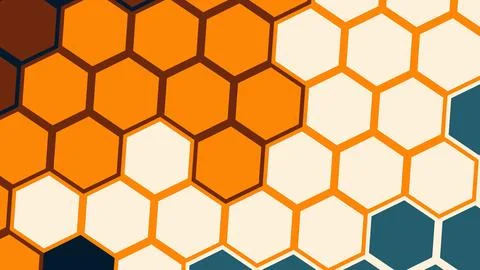 Abstract close up of bright orange hexagons with cream and dark blue accents  Stock Illustration