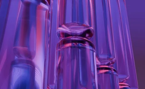Abstract close-up of clear, stacked cylindrical forms. Reflective surfaces .. Illustrazione stock