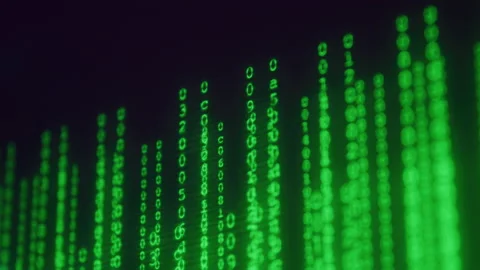 Abstract Close up of Code Scrolling up Computer Screen During Cyber Attack Stockbeeldmateriaal 219581491