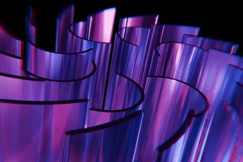 Abstract close-up of curved, translucent surfaces glowing with vibrant purp.. Stock Illustration