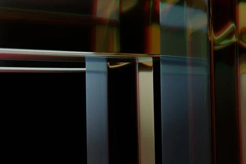 Abstract close-up of intersecting polished metallic and refractive surfaces.. Stock Illustration