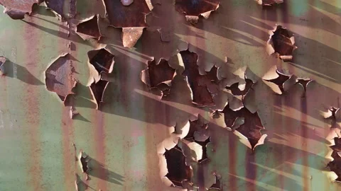 Abstract close up of a metal surface left outdoors undergoing oxidation Stock Footage 167518354