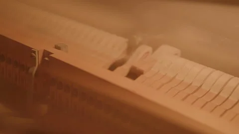 Abstract Close-up of Piano Hammers Striking Strings in Smoky Studio Lighting Stock-Footage 222005015