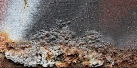 Abstract close-up of rust and aged paint on a corroded metal surface. Foto stock