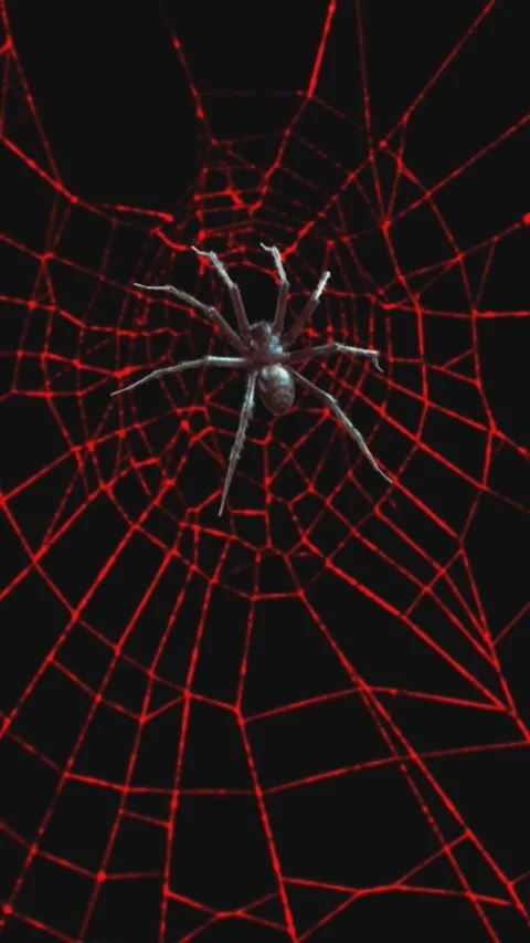 Abstract Close-Up Of Spider Web In The Dark With Spider. Stock Footage 318779760