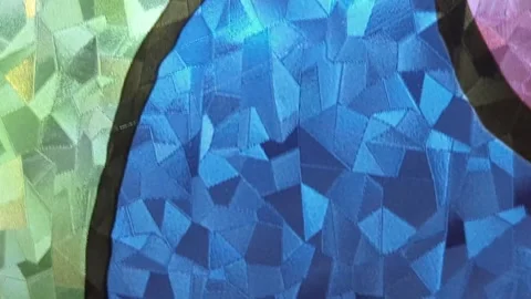 Abstract Close-up of Stained Glass Window with Geometric Textures Vidéo 332782206