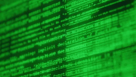 Abstract Close up of Virus Cyber Attack Scrolling Across Computer Screen Stock Footage 219582636