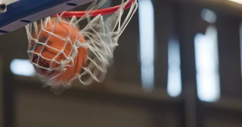 Abstract closeup basketball ring during practice. Two balls scoring. Stock Footage 217742398
