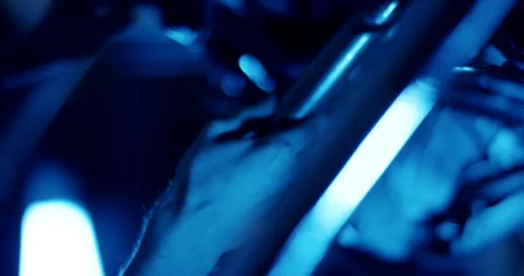 Abstract Closeup of Blue Lit Machine Part at Production Line Stock Footage 340216337