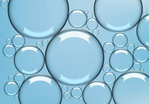 Abstract closeup of clear circular bubbles on light blue background, modern.. Stock Illustration