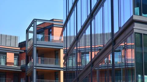 Abstract closeup of the glass-clad facade Stock Photos