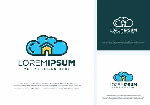 Abstract cloud and house logo design on white and green background Stock Illustration