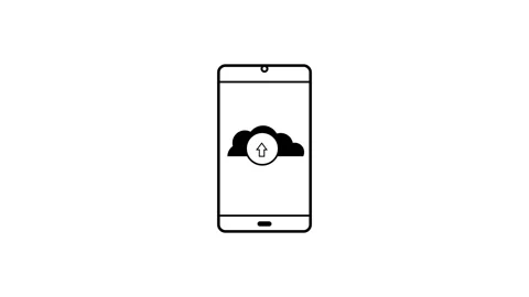 Abstract cloud arrow up icon with mobile phone isolated on background Stock Footage 263873454