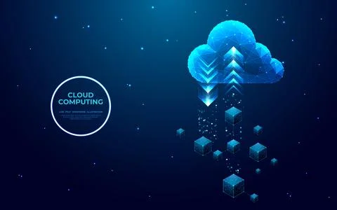 Abstract cloud with arrows up and down and blockchain technology icons Stock Illustration