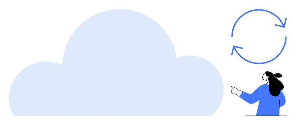 Abstract Cloud Computing Concept with Rotating Arrows and Person Illustration Stock Illustration
