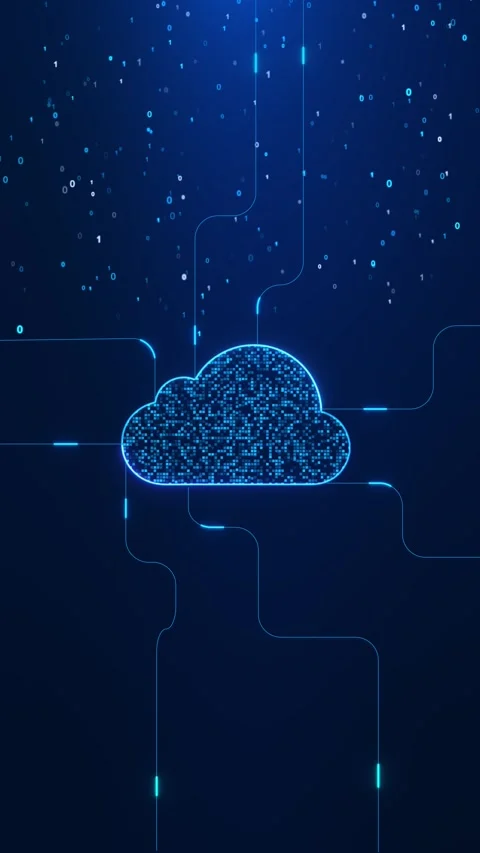 Abstract cloud computing glowing binary connections showing data storage, networ Stock Footage 341904259