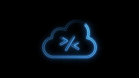 Abstract cloud computing icon glowing with neon blue light on black backgroun Stock Footage 316842812