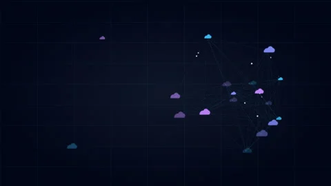 Abstract cloud computing network nodes transferring data packets in digital blue Stock Footage 348329561