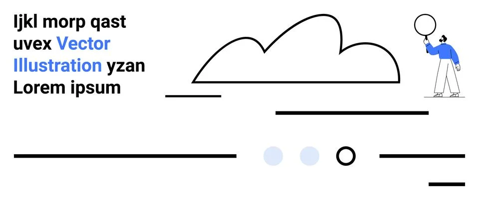 Abstract cloud, figure holding balloon, lorem ipsum text, horizontal lines, a イラスト素材