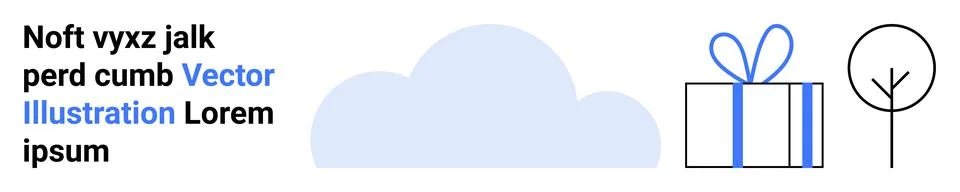 Abstract cloud, gift box with a bow, and simplistic tree outline. Ideal for w Stock Illustration
