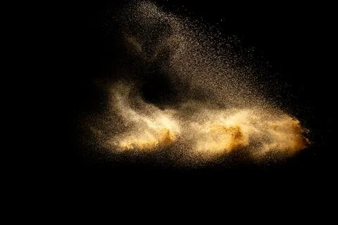 Abstract cloud motion blurred sand background.Sandy explosion isolated on o.. Stock Photos