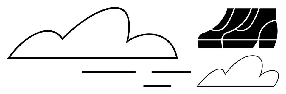 Abstract cloud outlines alongside stylized shoes create a contrast of stillne イラスト素材