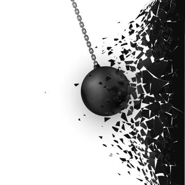 Abstract cloud of pieces and fragments after wall demolition by wrecking ball Stock Illustration