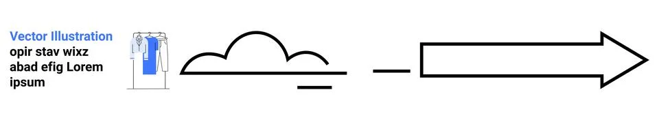 Abstract cloud shape connected by horizontal lines to an arrow pointing right Stock Illustration