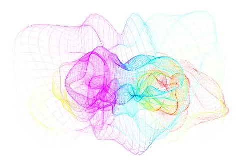 Abstract cloud of spider webs of threads in rainbow color variations on a whi Stock Illustration